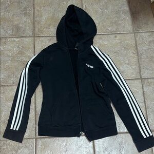 Adidas black hoodie with white stripes
